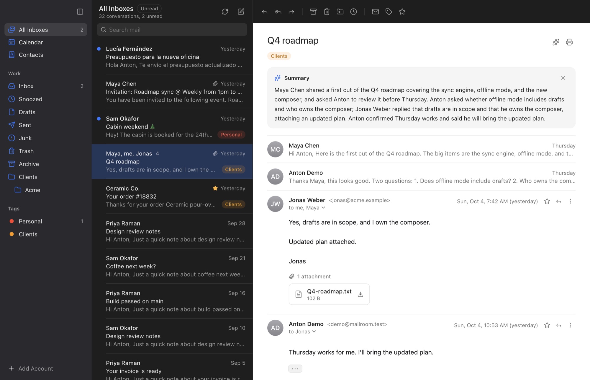 Mailroom with a conversation open