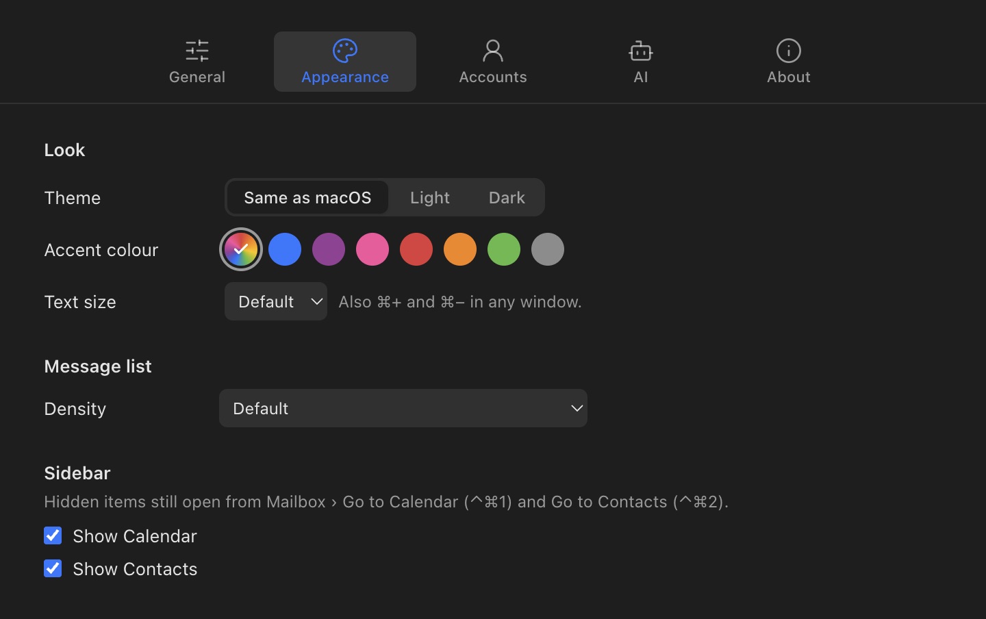 Settings › Appearance