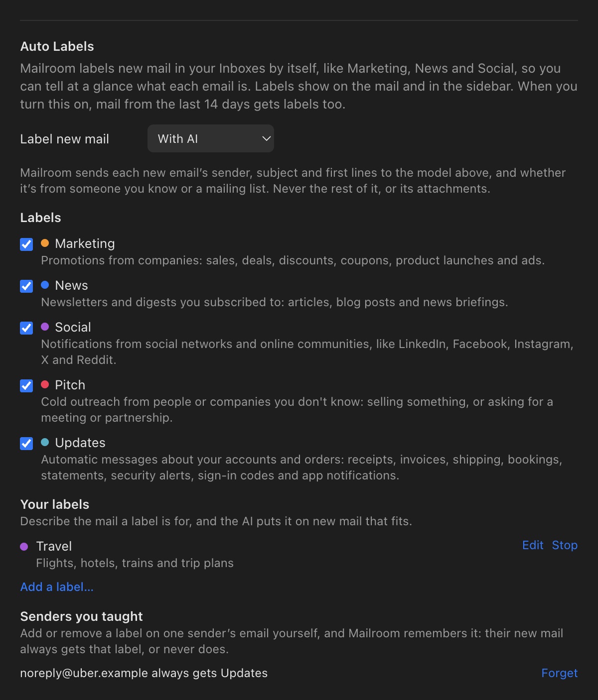 Settings › AI › Auto Labels